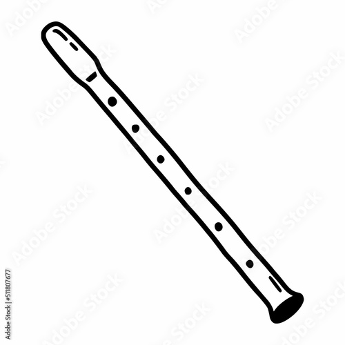 Flute. Musical instrument. Vector doodle illustration.