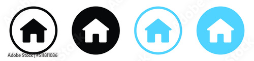 Web home icon button, House icon, Home sign in circle or Main page icon for apps and website	 photo