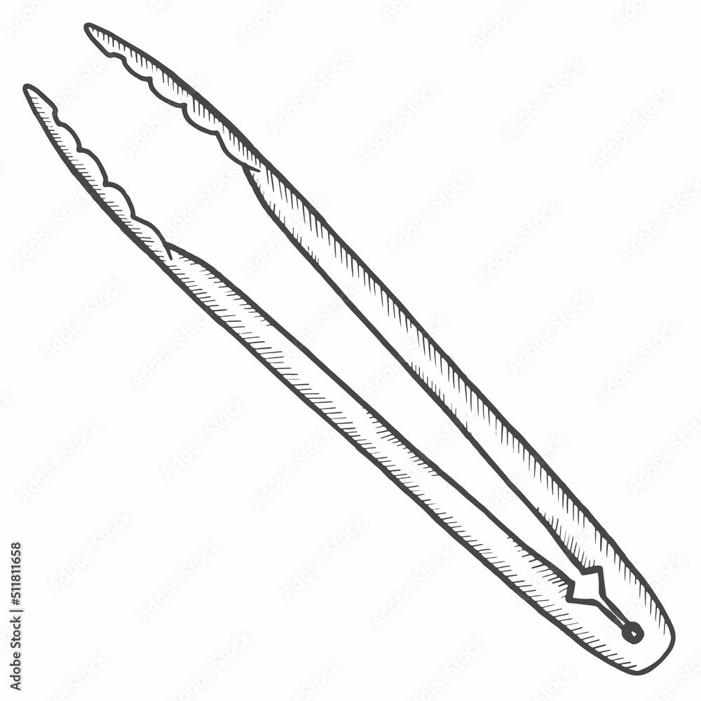 tongs kitchen utensils solated doodle hand drawn sketch with outline style tongs kitchen utensils solated doodle hand drawn sketch with outline style