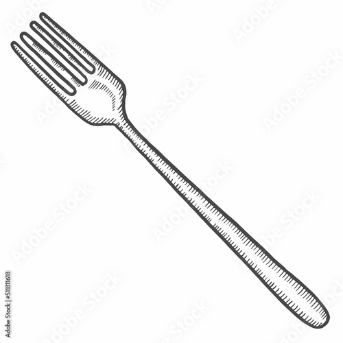 fork kitchen utensils solated doodle hand drawn sketch with outline style