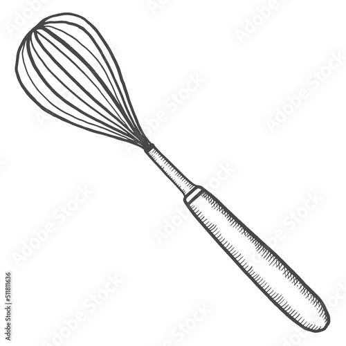 whisk kitchen utensils solated doodle hand drawn sketch with outline style