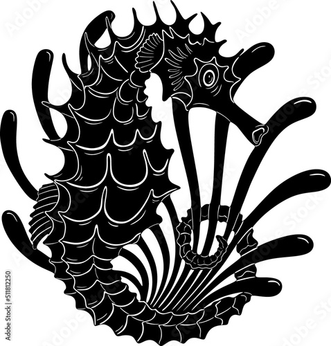 sea beach fish horse summer black design outline handmade silhouette