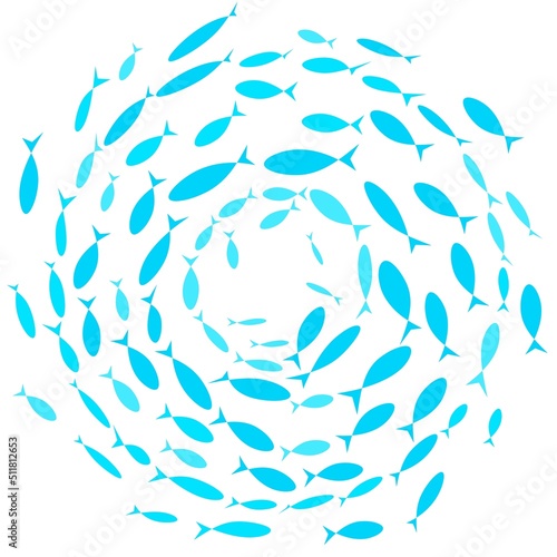 Vector silhouette of a group of colored fish swimming in a circle. Isolated on a white background. Great for design illustration templates about marine life.