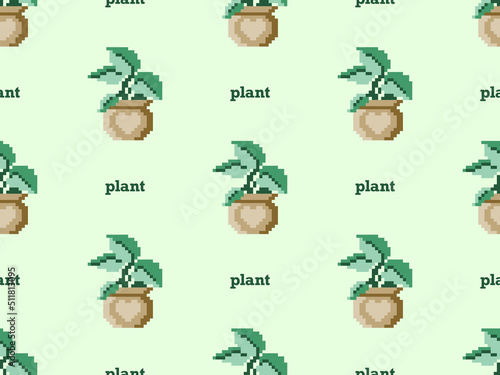 Plant cartoon character seamless pattern on green background. Pixel style