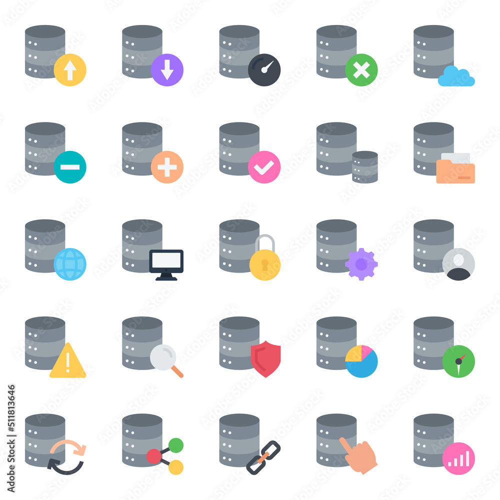 Fototapeta premium Flat color icons for database server.
