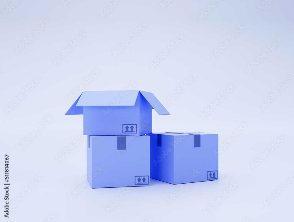 Cardboard Boxes package shipping warehouse icon sign or symbol e-commerce concept on blue background 3d illustration Cardboard Boxes package shipping warehouse icon sign or symbol e-commerce concept on blue background 3d illustration