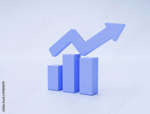 Growth bar graph and arrow marketing online shopping icon sign or symbol e-commerce concept on blue background 3d illustration