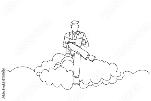 Continuous one line drawing man sitting on cloud reading a book. Businessman. Teacher. Lawyer. Marketer. Director. Chief. Financier. Higher education. Career growth. Single line draw design vector