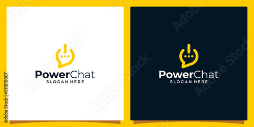 Chat bubble logo symbol icon and Power button. Simple flat modern illustration pictogram. Collection concept symbol for infographic projects and logos