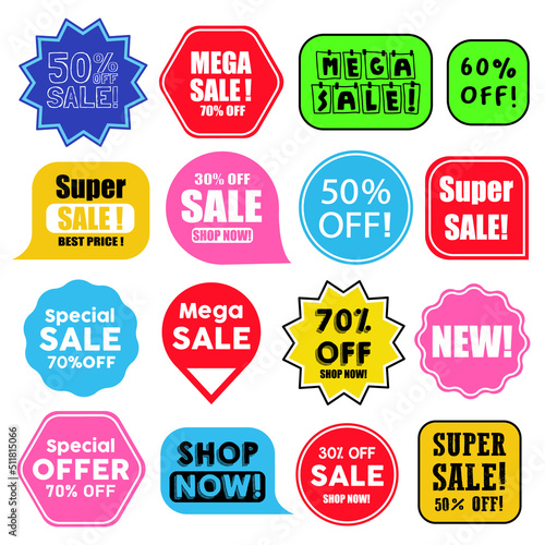 Special sale and discount offer tags set. Vector set of diversified super and mega sale.