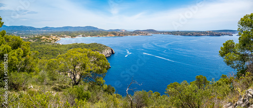 Panorama view of the bay Ensenada de Santa Ponsa from Cap Andritxol over the places Cala Fornells, Paguera with beaches, Costa de la Calma, Rotes Velles and Santa Ponsa with beach from left to right. photo