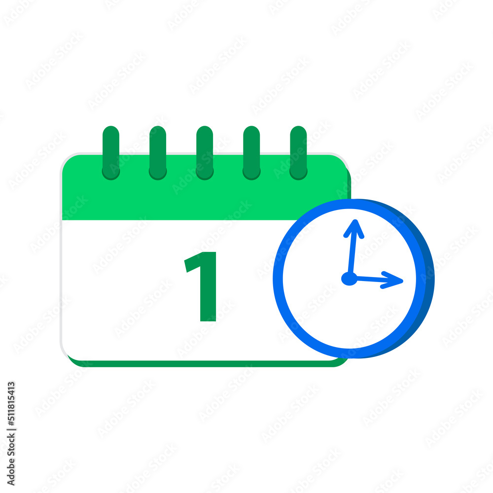 calendar with time clock icon flat illustration calendar with time clock icon flat illustration