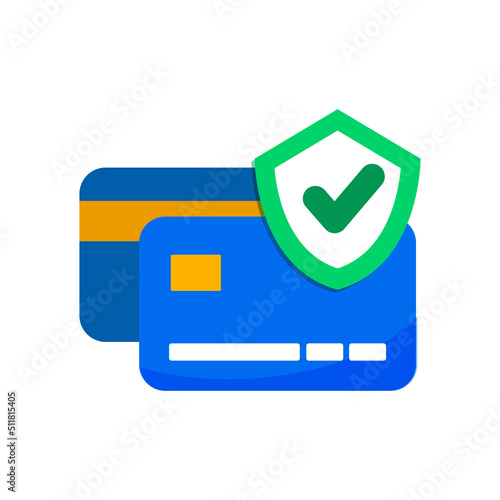 credit debit car with security shield badge icon flat illustration