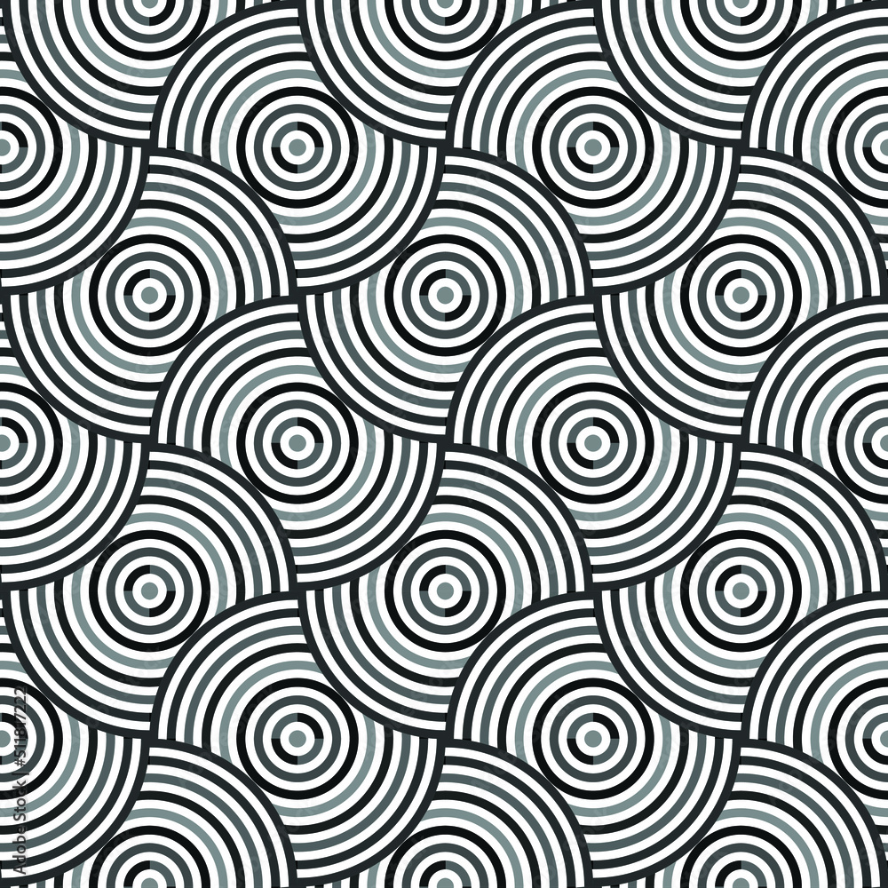 Seamless Circle overlap pattern black gray white 