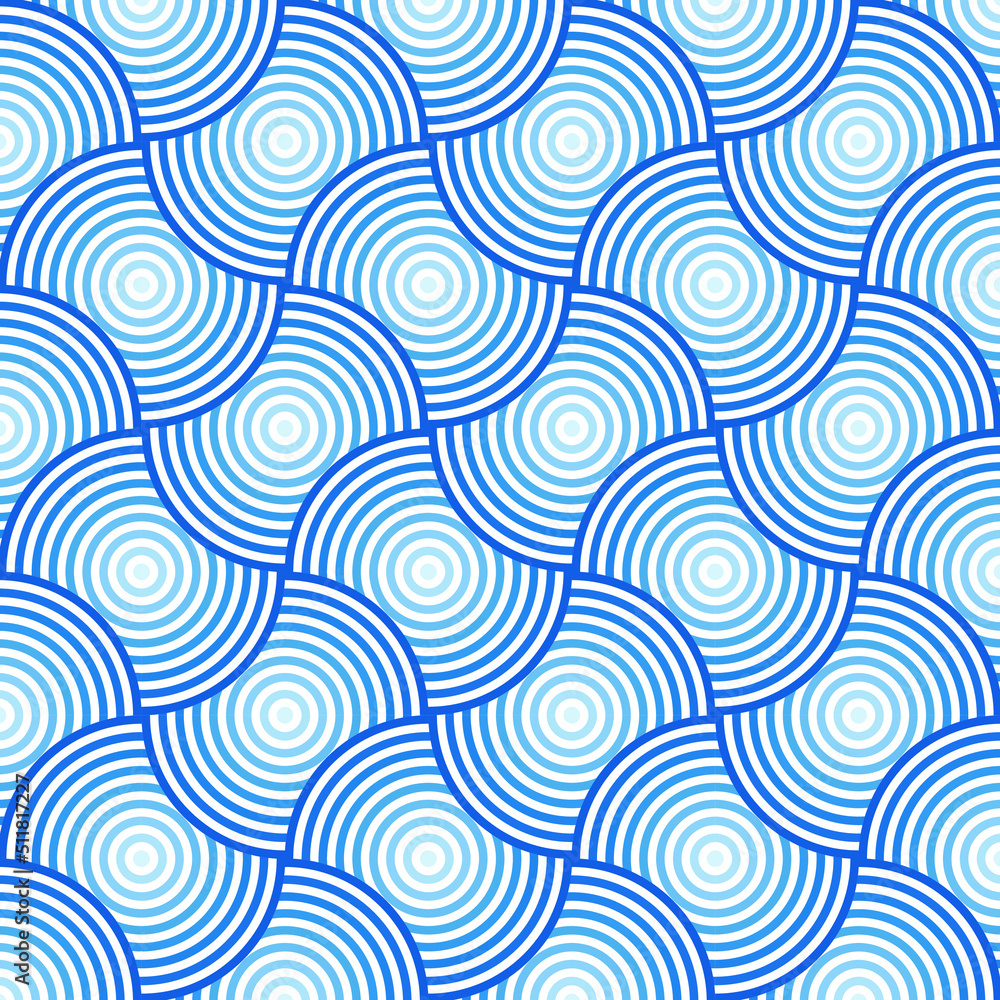 Seamless Circle Overlap Pattern Blue Cyan White