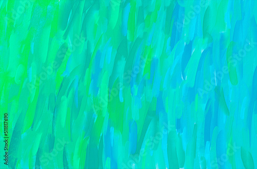 Colourful abstract illustration with oil paint strokes in green and blue tones