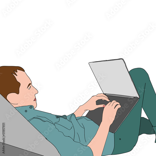 A man working using laptop flat design illustration