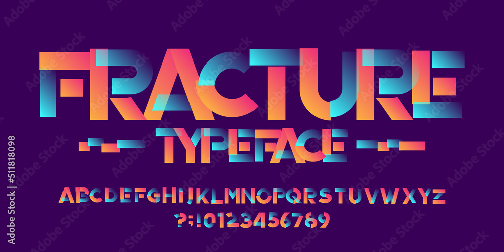 Obraz premium Fracture alphabet font. Playful letters and numbers. Stock vector typeface for your typography design.
