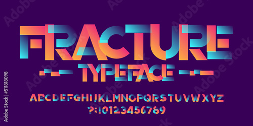 Fracture alphabet font. Playful letters and numbers. Stock vector typeface for your typography design.