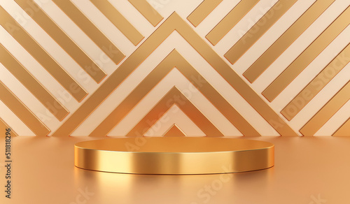 Luxury golden podium stage 3d background with abstract gold elegant ancient presentation product display stand or empty decoration platform pedestal scene and blank premium backdrop shiny showcase.