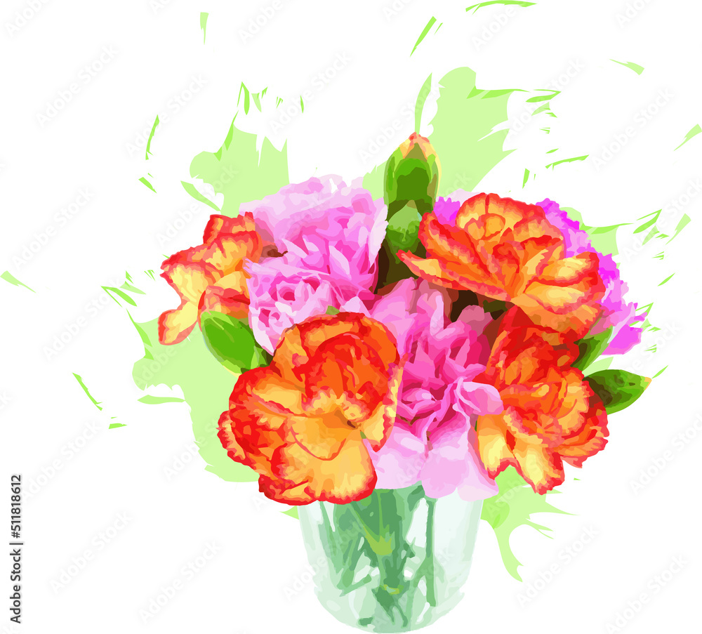 Abstract of Smaller carnations arrangements on  white background.