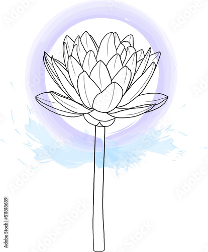 Abstract line of lotus flower on color splashed background.