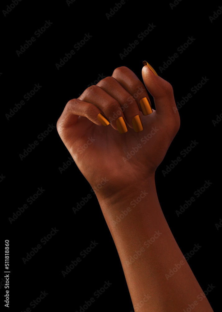 Fototapeta premium 3D Human hand with gold nails