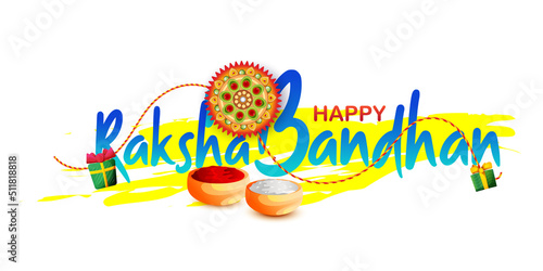 Happy Raksha Bandhan with decorative Rakhi for Raksha Bandhan, Hindi typography raksha bandhan, Indian festival of brother and sister bonding celebration photo