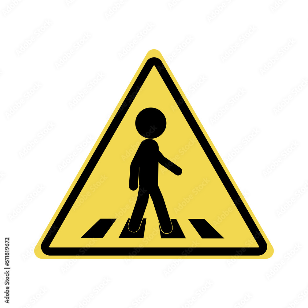 Vector illustration of traffic triangle sign for zebra cross, pedestrian road crossing, pelican walk zone in black and yellow Vector illustration of traffic triangle sign for zebra cross, pedestrian road crossing, pelican walk zone in black and yellow