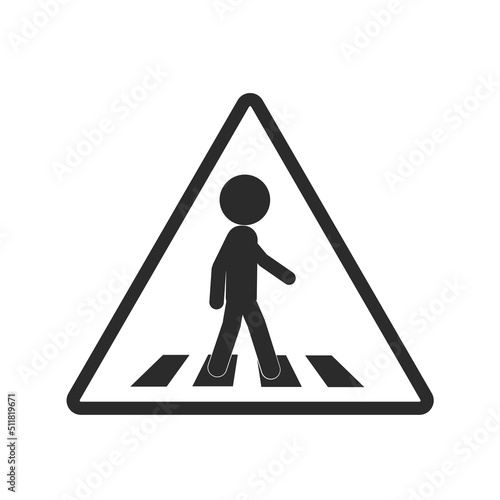 Vector illustration of traffic triangle sign for zebra cross, pedestrian road crossing, pelican walk zone in black and white