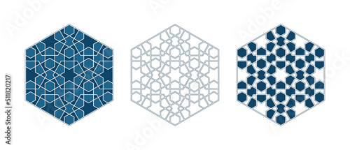 Set of Islamic traditional rosettes as a frame for greetings cards decoration with word Shukran. Shukran means thanks in Arabic Vector illustration.
