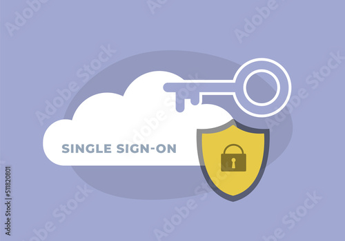 Single Sign-on concept. SSO authentication scheme to sign in once to access all of their applications and web services