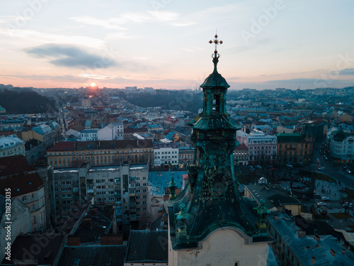 aerial view of lviv city center on sunset © phpetrunina14