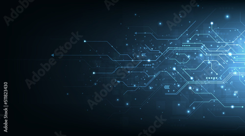  Circuit board blue technology background.Vector abstract technology illustration Circuit board on dark blue background.High tech circuit board connection system concept. 