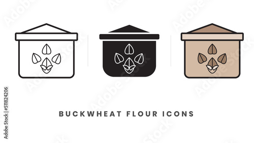 Buckwheat flour icon. In lineart, outline, solid, colored styles. For wesite design, mobile app, software