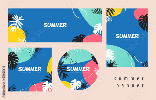 Set Summer poster banner template for promotion with abstract background