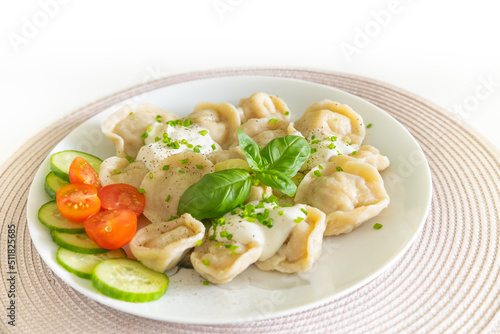 Dumplings pielmieni with vegetables - a traditional dish of Ukrainian cuisine.