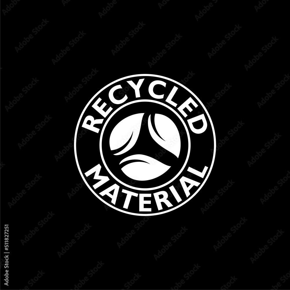Fototapeta premium Recycled material sign logo isolated on dark background