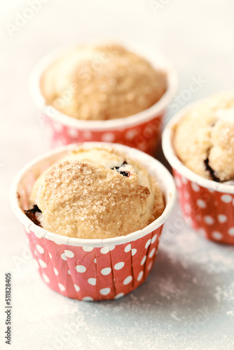 Muffins with Blueberries and Brown Sugar. Close up.