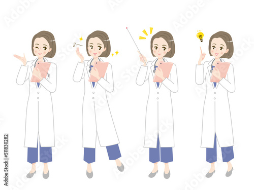 タブレットを持った女性医師のイラストセット素材