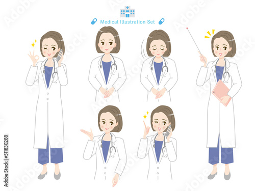 笑顔の女性医師の表情イラスト素材