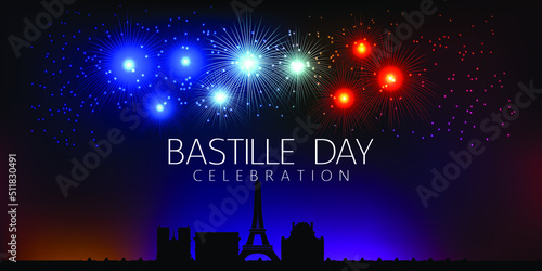 Celebrate french national day with fireworks.background illustration vector.