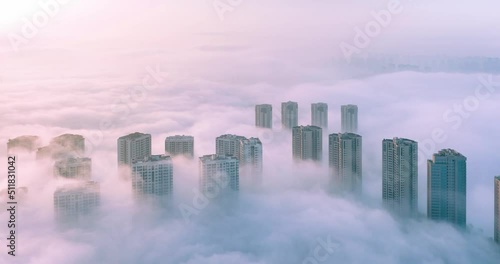 foggy city chongqing city sunrise