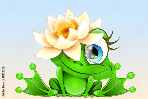 Frog girl with water lily on head