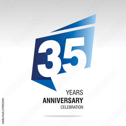 35 Years Anniversary origami speech logo icon blue white vector