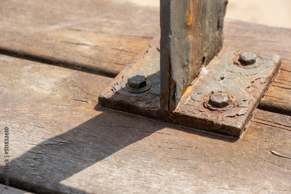 Corrosive rusty bolt close-up. Wood and metal are susceptible to rust Corrosive rusty bolt close-up. Wood and metal are susceptible to rust