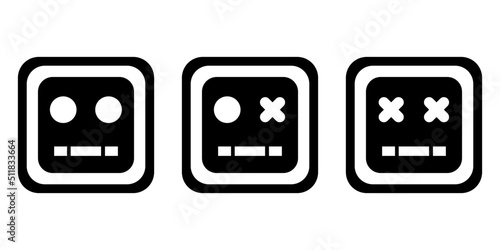 Set black head robot normal and crash broken error flat vector icon design. concept page not found error 404.
