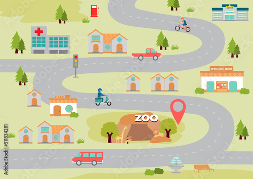 Countryside map with places along the roads, vector illustration design