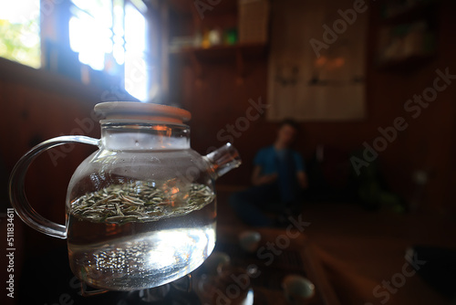 Foto chinese tea ceremony glass teapot brewed