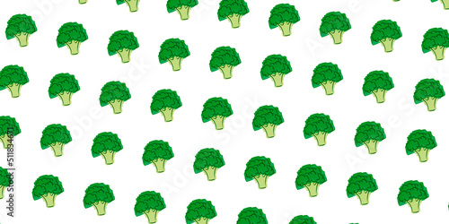 Broccoli Ornament Pattern With Paint Brush. Design With Hand Drawn Sketch Icons on White Background